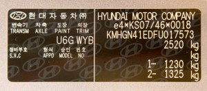 Identificación del vehículo del Hyundai génesis